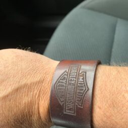 leather bracelet being worn on hand