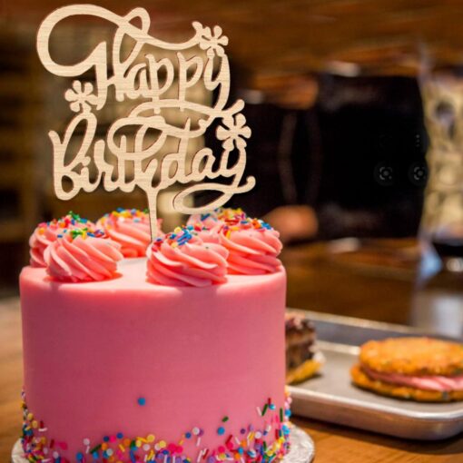 Ξύλινο Τόπερ για Τούρτα Γενεθλίων Happy Birthday Daisies