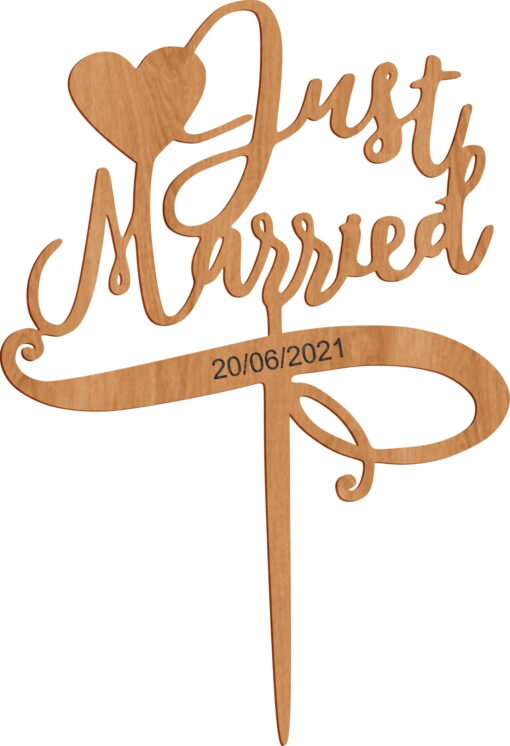 Ξύλινο Τόπερ για Γαμήλια Τούρτα Just Married - Image 2
