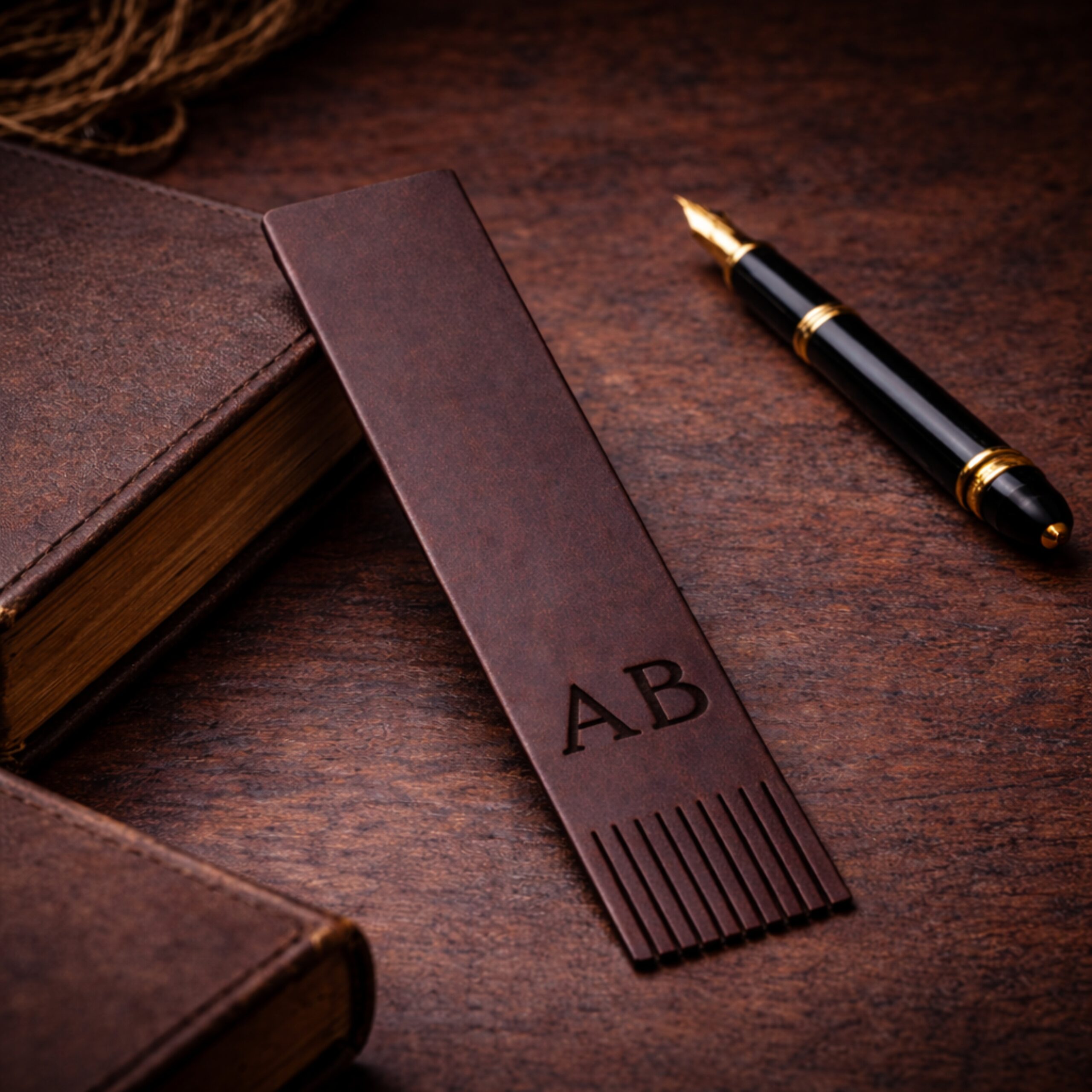 Σελιδοδείκτης Δερμάτινος Καφέ με Αρχικά