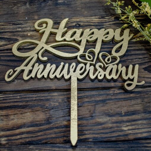 Ξύλινο Τόπερ για Τούρτα Happy Anniversary - Image 3
