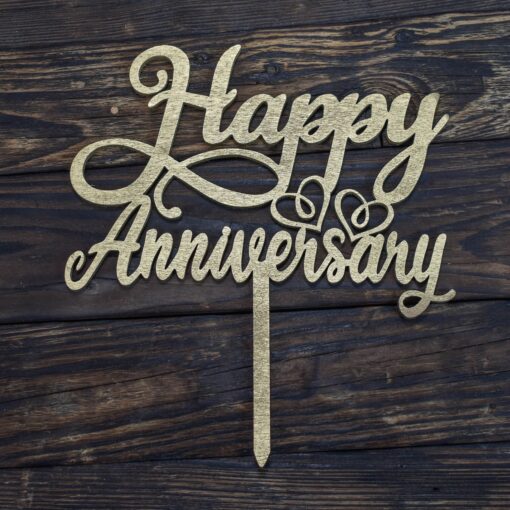 Ξύλινο Τόπερ για Τούρτα Happy Anniversary - Image 2