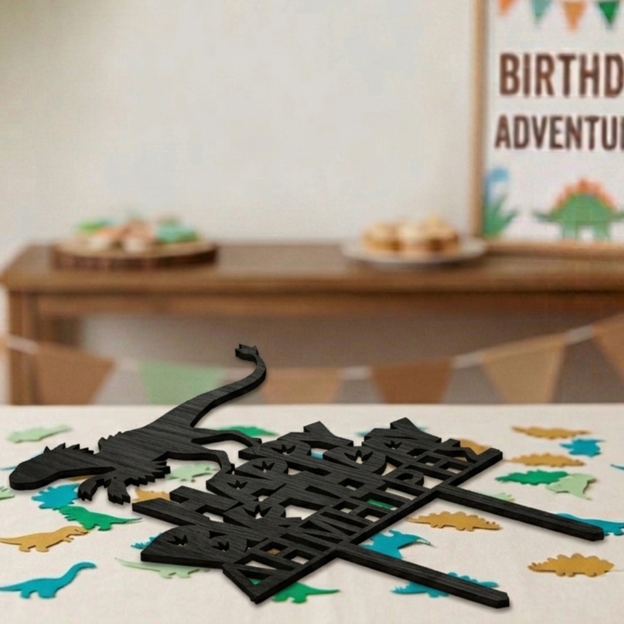 Ξύλινο Τόπερ για Τούρτα Happy Birthday Δεινόσαυρος Raptor με Όνομα - Image 2