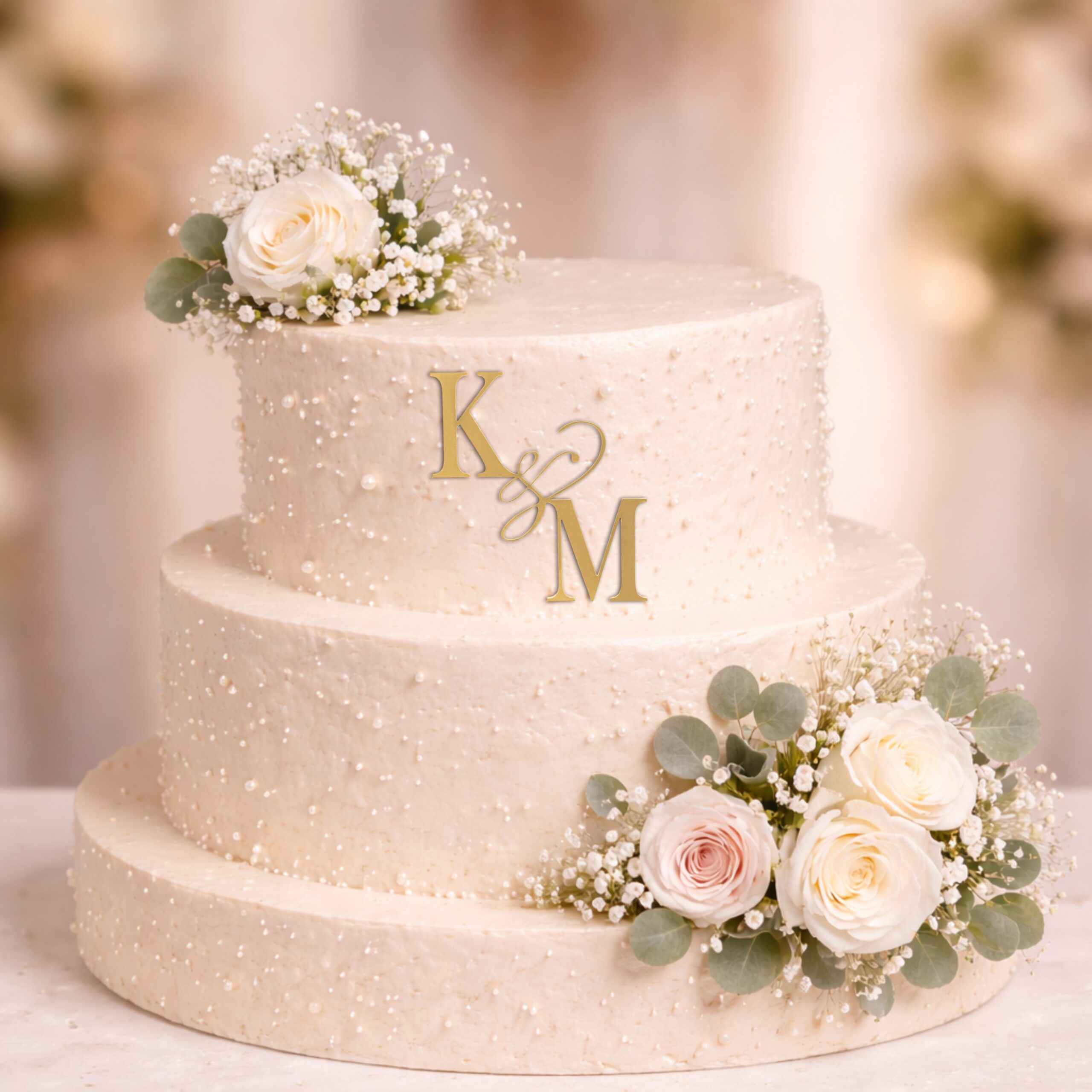 Διακοσμητικό με Αρχικά για το Πλάι της Τουρτας από Χρυσό Plexiglass - Image 2