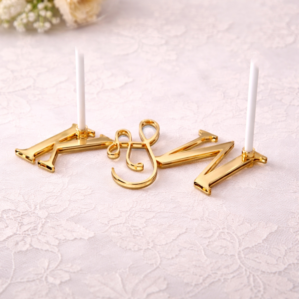 Διακοσμητικό με Αρχικά και Καρδιά για το Πλάι της Τουρτας από Χρυσό Plexiglass - Image 2